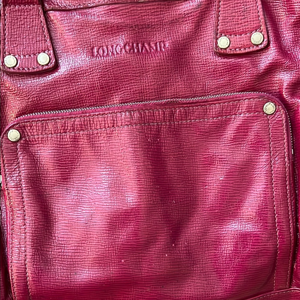 Longchamp Red Glossy Leather Shoulder Bag - Picture 3 of 17